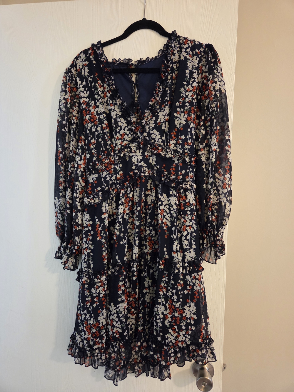 Women’s Navy Floral Ruffle Dress